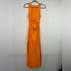Morning Mist Orange Origami Ribbed Cutout Dress With Slit Size 10